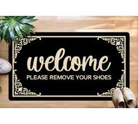 Welcome Mat Outdoor - Please Remove Your Shoes Doormat, Non-Slip Durable Entryway Rug for Indoor Outdoor High Traffic Areas, Easy to Clean, Housewarming Gift, Black, 17x30 Inches