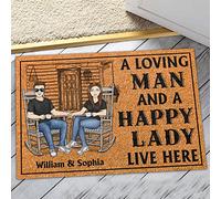 Welcome Mat Personalized A Loving Man And Happy Lady Live Here Door Mat Non-Slip Dirt Trapper Indoor Outdoor Mat For Office Front Back Door Bathroom 40X60Cm