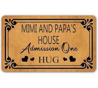 Welcome Mat with Rubber Back Mimi and Papa's House Admission One Hug Funny Dogs Theme Doormat for Entrance Way Decorative Mats for Front Porch Entry Door Mat No Slip Kitchen Rugs_18 x 30 Inches