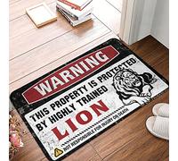 Welcome Mats For Front Door Funny Warning This Property Is Protected By A Highly Trained Lion Rug Vintage Bar Decor Fall Kitchen Mats For Floor(50X80CM)