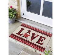 Welcome Mats for Front Door, Love Dwarf Red Flower Valentine's Day Rugs Non Slip Absorbent Indoor Doormat, Black Buffalo Check Entrance Rug Washable Floor Mats for Entryway,16x24in