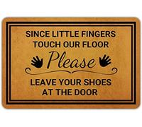 Welcome Mats for Front Door Outdoor Entry Since Little Fingers Touch Our Floor Leave Your Shoes at The Door Doormat Non Slip Rubber Mat Full Brown 24X16 Inch