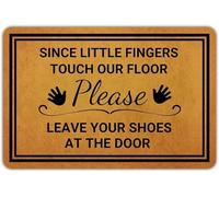 Welcome Mats for Front Door Outdoor Entry Since Little Fingers Touch Our Floor Leave Your Shoes at The Door Doormat Non Slip Rubber Mat Full Brown_20 x 32 Inches