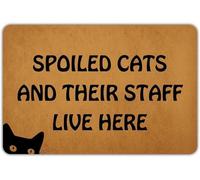 Welcome Mats for Front Door Outdoor Entry Spoiled Cats and Their Staff Live Here Doormat Non Slip Rubber Mat for Home Indoor Farmhouse Funny Kitchen Rugs Patio Full Brown_20 x 32 Inches