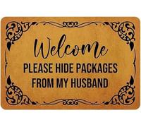Welcome Mats for Front Door Outdoor Entry Welcome Please Hide Packages from My Husband Doormat Non Slip Rubber Mat for Home Indoor Farmhouse Funny Kitchen Rugs Patio Full Brown_16 x 24 Inches