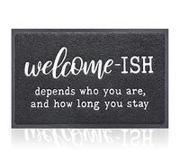 Welcome Mats Front Door Mat Indoor Outdoor Entryway with Non Slip Rubber Back Funny Welcome-ish Depends Who You are and How Long You Stay Entrance Decor for Home Farmhouse
