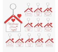 Welcome New Home Acrylic Keychain Bulk 12 Sets Red Welcome Home House Tag Card Homeowner Engraved Key Ring Decoration for Real Estate Agent Supplies, Gifts, 紅色