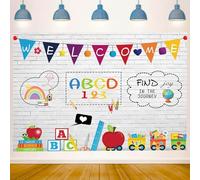 Welcome Online Teaching Teacher Students Pencil Books Subject Photo Background White Brick Wall Study at Home Blackboard Back to School Photography Backdrop Studio Shoot Booth Props (8X6 ft)