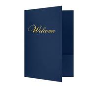 Welcome Packet Folders Dark Blue Linen Full Size with Two Pockets | 25 pk 9x12” Gold Foil Membership, Church, Team, New Hire, Visitors Business Card Insert HR Professional