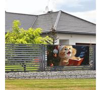 Welcome Party Banner Holiday Banner Cute Cat Sing Christmas Carols Wall Hanging Banners Flag Photo Photography Backdrops with 4 Holes Porch Sign Door Banner Cover Decoration Party Supplies Medium
