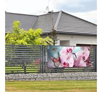 Welcome Party Banner Holiday Banner Orchid Flower Butterfly Soft Fresh Spring Wall Hanging Banners Flag Photo Photography Backdrops with 4 Holes Porch Sign Door Banner Cover Decoration Party Supplies