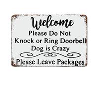 Welcome Please Do Not Knock Or Ring Doorbell Dog Metal Sign with Sayings Metal Sign Motivational Wall Art Rustic Wall Decorations for Living Room Kitchen Wall Hanger Retro Decoration Sign 8x12 inch