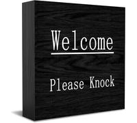 Welcome Please Knock New Home Decor Rustic Gift Ideas Wood Sign Desk Shelf Farmhouse Room Decorations 5 × 5 Inch