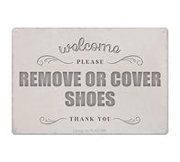 Welcome Please Remove or Cover Shoes Sign, Metal No for Home Front Door Entry Way, 8"x12"