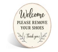 Welcome Please Remove Your Shoes Metal Fun Aluminum Sign Wall Decor for Living Room, Hall, Bathroom, Bedroom, Cloakroom - 8x8 Inches Polite Home-Themed Wall Art (25270)