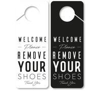 Welcome, Please Remove Your Shoes Sign - Take Off Your Shoes Door Knob Hanger Sign 2 Pack, Double Sided, Ideal for Using in Any Places Like Home, Therapy, Spa Treatment..