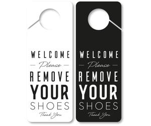 Welcome, Please Remove Your Shoes Sign - Take Off Your Shoes Door Knob Hanger Sign 2 Pack, Double Sided, Ideal for Using in Any Places Like Home, Therapy, Spa Treatment..