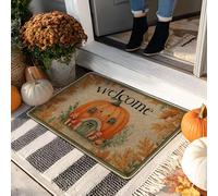 Welcome Pumpkin Doormat, Orange Harvest Entrance Mat for Fall Seasonal Decor, Non-Slip Rubber Indoor & Outdoor Use, Easy to Clean Dust Absorbent 29x17 Inch