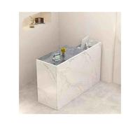 Welcome Reception Desk with Lockable Drawer - Stylish Checkout Counter for Women's Clothing Stores, Beauty Salons & Cash Registers - Elegant White-Gray Stone Finish