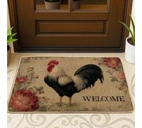 Welcome Rooster Doormat, Black White Chicken Door Mat for Spring and Summer Decor, Rustic Farmhouse Style, Indoor & Outdoor Non-Slip Dust Control Mat, Easy to Clean 29x17 Inch