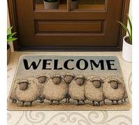 Welcome Sheep Doormat, Cream Fleece Welcome Mat for Indoor & Outdoor Entryway Rustic Decor, Slip-Resistant Floor Mats, Easy Care 29x17 Inch