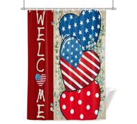 Welcome Shower Curtain for Bathroom, Hearts American Flag Eucalyptus Leaves Waterproof Cloth Fabric Bathroom Accessories Set with 12 Rust Proof Plastic Hooks, 36” x 72”