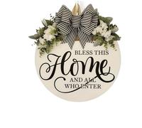 Welcome Sign, 30x30cm Floral Door Decor Plastic Hanging Board BLESS THIS HOME Inscription Summer Spring Entryway Wall Art(A)