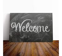 Welcome Sign Chalk Board Canvas Print | Gallery Wrapped 30mm Frame Wall Art | 20x14 inches | Ready to Hang | Modern Picture | Living Room Bedroom Lounge Office
