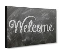 Welcome Sign Chalk Board Canvas Print | Gallery Wrapped 30mm Frame Wall Art | 24x16 inches | Ready to Hang | Modern Picture | Living Room Bedroom Lounge Office