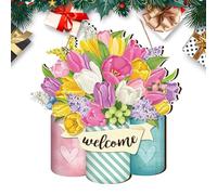 Welcome Sign Door Decorations - Spring Wall Decor | Reversible Double Sided | Front Door, Wood Front Door Decor, Round Flower Wreath, Jute Twine Hook for Farmhuose Porch Home Spring Summer