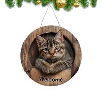 Welcome Sign for Door - Wooden Welcome Sign Front Door Decoration | Playful 2D Flat Cat Motif Decoration for Balcony Garden Living Room Bedroom Classroom Christmas