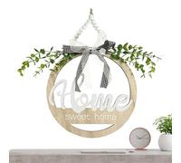 Welcome Sign For Front Door - 24.1cm Circular, Natural Wood Ornament, Vintage Style Hanging Board With Botanical Wreath Detail | Home Decor For
