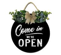 Welcome Sign For Front Door,Come In We Are Open Rustic Round Wooden Sign,Artificial Green Plants And Beautiful Bows,The Front Door Sign For Home, Office, Store Or Restaurant
