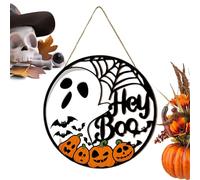 Welcome Sign for Front Door - Cute Ghost Pumpkin Front Door Decorations,Spider Web Round Wreath for Home Entryway Patio Apartment Mantle Holiday Backyard Party