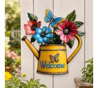 Welcome Sign for Front Door Garden Wall Art 2D Flat Acrylic Flower Wall Decor Waterproof Thin Watering Can Plaque with Printed Rose Tulip Butterfly for Outdoor Porch Patio Home Kitchen