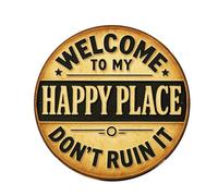 Welcome Sign for Front Door Rustic Round Metal Plaque Welcome to My Happy Place Decorative Sign - 20x20 CM Home Gym Man Cave Cafe Game Room Bar Kitchen Holiday Party Wall Decoration