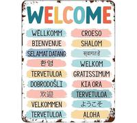 Welcome Sign Multi-language Classroom Decor Inclusive Diversity Poster Multicultural Metal Tin Plaque 6x8 Inch