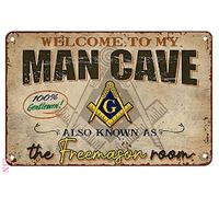 Welcome Sign Welcome to My Man Cave Also Known As The Freemason Room Tin Signs Vintage Signs Unique Home Decorations Wall Decor Metal Poster for Room 8x12 inch
