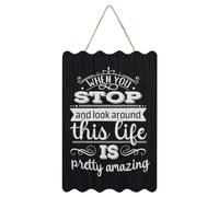 Welcome Sign When You Stop And Look Around, This Life Is Pretty Amazing Wood Sign with Quote 8x12 Rustic Wooden Signs for School Nursery Classroom Front Door Porch Gate Home Decor Wall Art