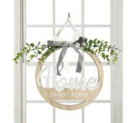 Welcome Sign - Wood, 24×24×0.45Cm, Wooden Door Panel, Rustic Wreath Design | Farmhouse Style Hanging Round Decor Wooden Entrance Decoration For Entrance Door, Garden,