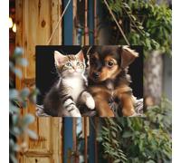 Welcome Signs Personalized Door Sign Wood for Front Door Cute Cats and Dogs Playing Wooden Signs Unfinished Wooden Plaque with String Home Decor Garden Sign for Garden Yard