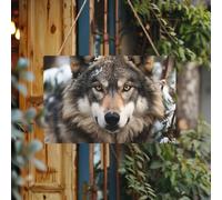 Welcome Signs Personalized Door Sign Wood for Front Door Lmage of wolf in the snow Wooden Signs Unfinished Wooden Plaque with String Home Decor Garden Sign for Garden Yard