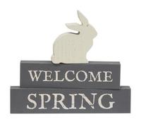 Welcome Spring Stacking Block Set with Bunny | 3 pc Set - 7 inch Farmhouse Style Chunky Spring Bunny Decor