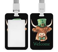 Welcome St Patricks Day Higndland Cow Funny ID Badge Holder with Lanyard Name Card Holders for Work Nurse Teacher
