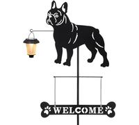 Welcome Stake Solar Sign Light - Outdoor Decorative Silhouette French Bulldog, Golden Retriever, Labrador - Waterproof and Rust Proof garden Stakes for Yard, Lawn, Patio, Pathway (French Bulldog)