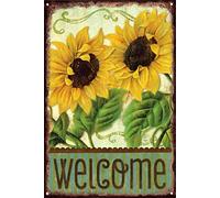 Welcome Sunflowers Retro Vintage Tin Bar Sign Country Home Decor For Living Room, Bedroom, Bathroom 5.5x8 Inch A Birthday Gift For Mom, Dad, Grandpa And Grandma