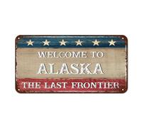 Welcome to Alaska The Last Frontier Sign, Patriotic Country Metal Wall Art Decor, Alaska Metal Sign Tin Signs for Home, Bedroom, Gate Outdoor Wall Decor, 12 X 6 Inch