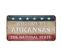 Welcome to Arkansas The Natural State Metal Signs Outdoor Vintage Front Door Signs Arkansas Wall Decor Country Souvenir Metal Plaque for Cabin Lounge Shop 6x12 Inch