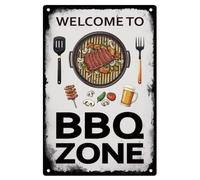 Welcome to BBQ Zone Vintage Tin Sign Barbeque Retro Art Wall Poster for Home Kitchen Restaurant Wall Decor 7.9 X 11.9 Inch