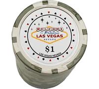 Welcome to Fabulous Las Vegas Sign Poker Chips, 11.5 Grams, 5 Denominations, Tube of 25 Chips, (Gray $1)
